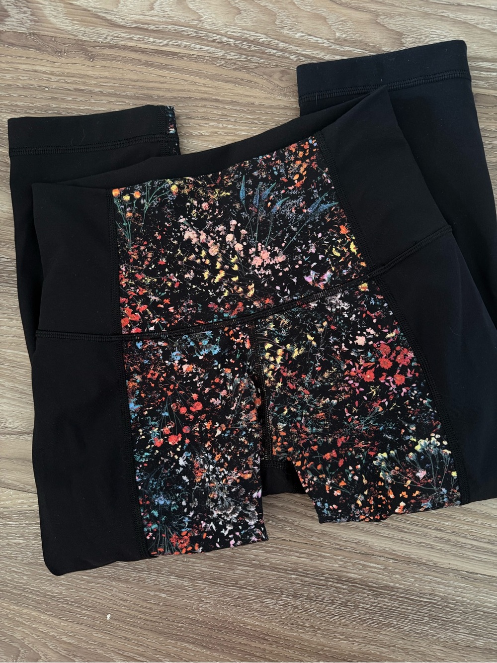 lululemon athletica Black Capri Leggings with Multicolor Splatter